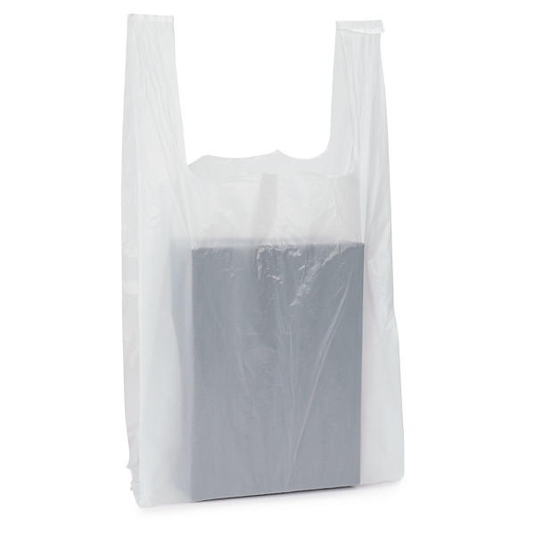 Plastic vest carrier bags, 250 x 455 x 380mm, pack of 200 - 1