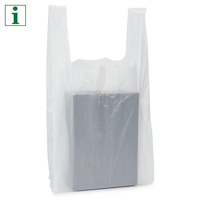 Plastic vest carrier bags, 250 x 455 x 380mm, pack of 200 - 1