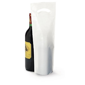 Plastik-Tragetasche für eine Flasche mit verstärktem Griffloch
