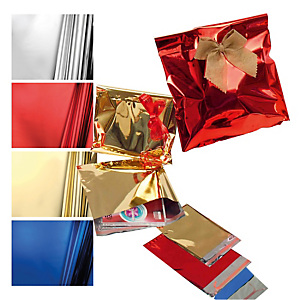 PNP Busta regalo - con patella adesiva - 20 x 35 + 5 cm - 30 micron - PPL - metal lucido - oro  - conf. 50 pezzi