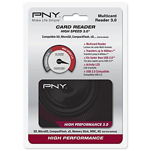 PNY High Performance Reader 3.0, CF, Clé USB (MS), MicroSD (TransFlash), microSDHC, microSDXC, miniSD, miniSDHC, MMC, MMC Mobile,..., Noir, 5000 Mbit/s, USB 3.2 Gen 1 (3.1 Gen 1), USB FLASHREAD-HIGPER-BX