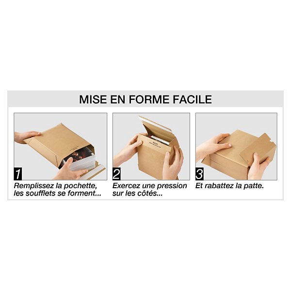 Pochette-boîte carton micro-cannelé rigide brune à fermeture adhésive RAJA 33x28 cm - 4