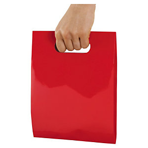 Pochette cadeau pelliculée rouge à poignées découpées 20x8x24 cm