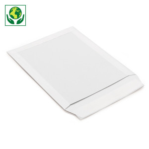 Pochette à dos en carton blanc avec fermeture adhésive