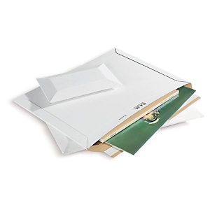 Pochette carton micro-cannelé rigide blanche à fermeture adhésive RAJA