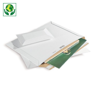 Pochette carton micro-cannelé rigide blanche à fermeture adhésive RAJA