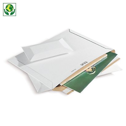 Pochette carton micro-cannelé rigide blanche à fermeture adhésive RAJA - 1