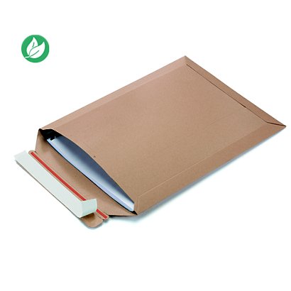 Pochette carton plat brun autocollante bande protectrice - 17,3 x 24,8 cm - Lot de 100 - 1