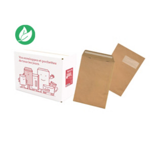 Pochette kraft brun C4 - 229 x 324 mm 90g - Fenêtre 110 x 50 mm - Autocollante bande protectrice - Lot de 250 Pochette kraft brun C4 - 229 x 324 mm 90g - Fenêtre 110 x 50 mm - Autocollante bande protectrice - Lot de 250