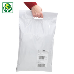 Pochette plastique opaque "aller-retour" 30% recyclé avec poignée 60 microns RAJA