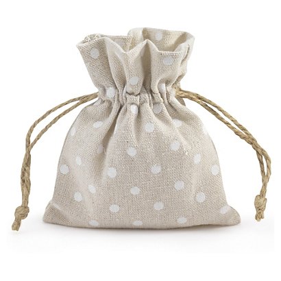 Polka dot cotton drawstring gift bags, 100x120mm, pack of 12 - 1