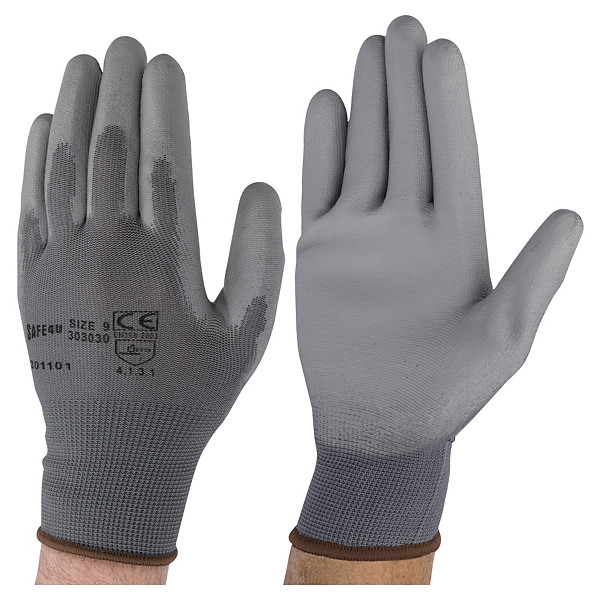 Polyurethane palmed gloves, grey, size 9, pack of 12 - 1
