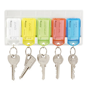 Porte-clés étiquette coloris assortis, lot de 10 + 2 râteliers 5 clés