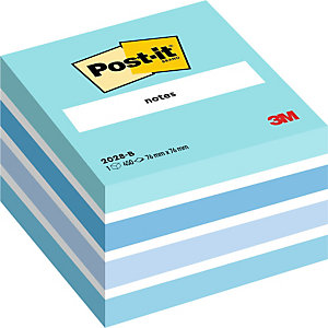 Post-it® 2028-B Notas Adhesivas Cubo 76 x 76 mm, Azul Acuarela Surtidos, 450 hojas