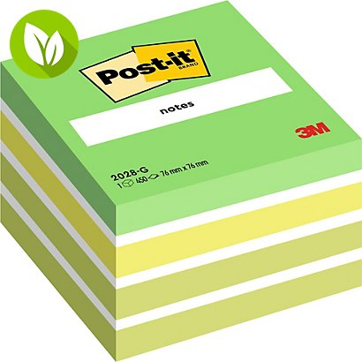 Post-it® 2028-G Notas Adhesivas Cubo 76 x 76 mm, Verdes Surtidos, 450 hojas - 1