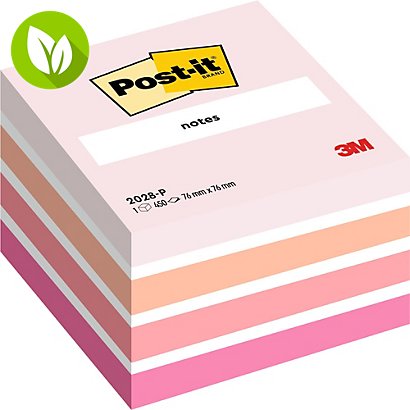 Post-it® 2028-P Notas Adhesivas Cubo 76 x 76 mm, Rosas Surtidos, 450 hojas - 1