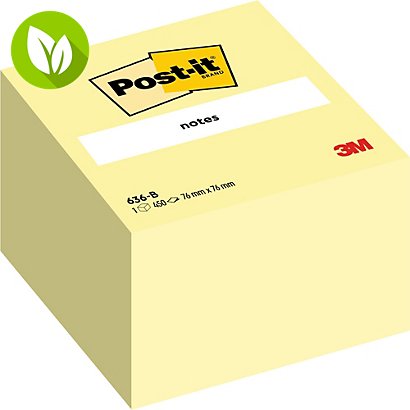 Post-it® 636-B Notas Adhesivas Cubo 76 x 76 mm, Amarillo, 450 hojas - 1