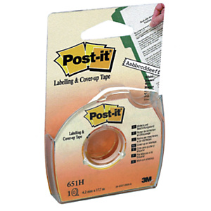 Post-it® 651H Cinta para etiquetar y ocultar de 4,2 mm x 17,7 m con dispensador de mano