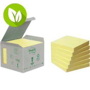 Post-it® 654-1B Notas Adhesivas Recicladas Bloques 76 x 76 mm, Amarillo Pastel, 100 hojas