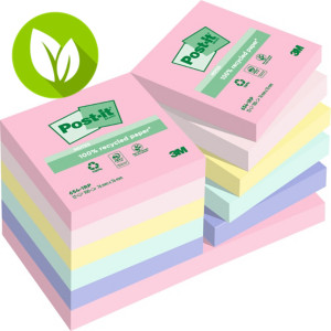 Post-it® 654-1RP Notas adhesivas recicladas, bloques 76 x 76 mm, colección Nature, 100 hojas, colección de colores surtidos,