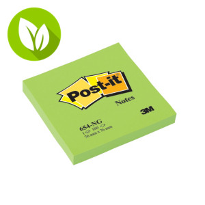 Post-it® 654-NG Notas Adhesivas Bloques 76 x 76 mm, Verde Neón, 100 hojas