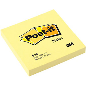 Post-it® 654 Notas Adhesivas Bloques 76 x 76 mm, Amarillo, 100 hojas
