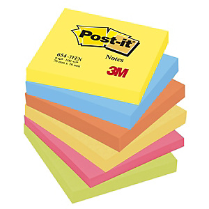 Post-it® 654-T Notas Adhesivas Bloques 76 x 76 mm, Colores Surtidos, 100 hojas Post-it® 654-T Notas Adhesivas Bloques 76 x 76 mm, Colores Surtidos, 100 hojas