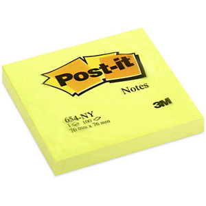 Post-it® 654-NY Notas Adhesivas Bloques 76 x 76 mm, Amarillo Neón, 100 hojas