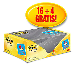Post-it® 655-CY Canary Yellow™ Pack Ahorro 16 + 4 GRATIS, Notas Adhesivas Bloques 76 x 127 mm, amarillo canario, 100 hojas
