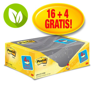Post-it® 655-CY Canary Yellow™ Pack Ahorro 16 + 4 GRATIS, Notas Adhesivas Bloques 76 x 127 mm, amarillo canario, 100 hojas