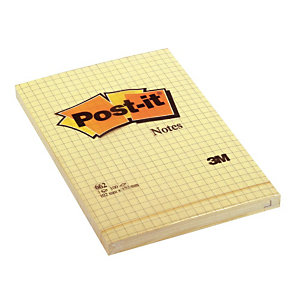 POST-IT Bloc 100 Feuilles Notes Repositionnables Rectangle Jaune, 102 x 152 mm (paquet 6 x 100 feuilles)