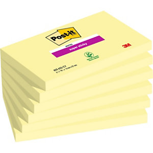 Post-it Bloc 90 Feuilles Notes Repositionnables Super Sticky Rectangle Canary Yellow, 76 x 127 mm, L