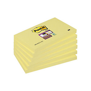 POST-IT Bloc 90 Feuilles Notes Repositionnables Super Sticky Rectangle Canary Yellow™, 76 x 127 mm, Lot de 6