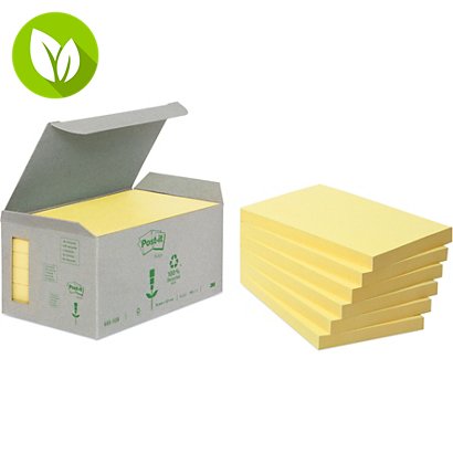 Post-it® Bloc de notas adhesivas recicladas 76 x 127 mm, amarillo, paquete de 6, 100 hojas - 1