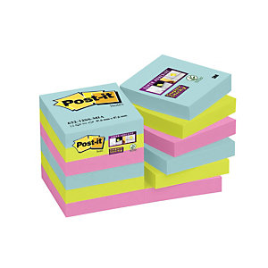 Post-it® Bloc de notes Super Sticky, 48 x 48 mm, collection multicolore Miami, 90 feuilles