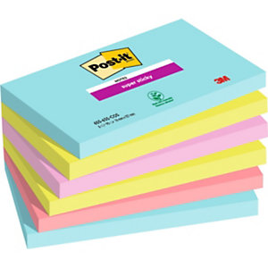 Post-it® Bloc de notes Super Sticky, 76 x 127 mm, collection multicolore Miami, 90 feuilles