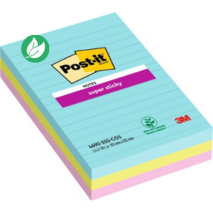 Post-it Bloc de notes Super Sticky lignées 101 x 152 mm collection multicolore Miami - lot de 3 blocs de 90 feuilles