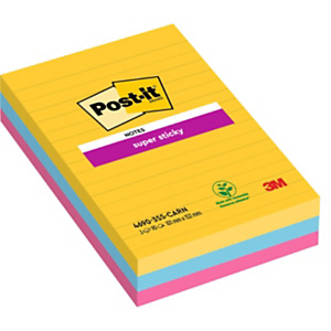Post-it Bloc de notes Super Sticky lignées, 101 x 152 mm, couleurs ultra assorties, lot de 3, 90 feuilles Post-it Bloc de notes Super Sticky lignées, 101 x 152 mm, couleurs ultra assorties, lot de 3, 90 feuilles