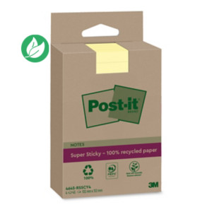 Post-it Bloc de notes Super Sticky Recyclées Lignées 102 x 152 mm Jaune - Lot de 4 blocs de 45 Feuilles