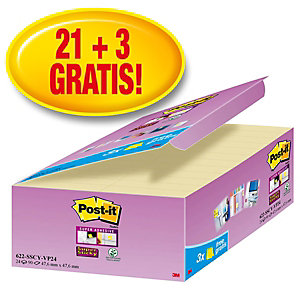 Post-it® Blocco di foglietti adesivi Super Sticky, 48 x 48 mm, Colore Canary Yellow™, Confezione da 24 pezzi, 90 foglietti