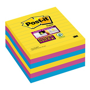 Post-it® Blocco di foglietti adesivi Super Sticky a righe, 101 x 101 mm, Colori brillanti assortiti, Confezione da 6 pezzi, 90 foglietti (confezione 6 pezzi) Post-it® Blocco di foglietti adesivi Super Sticky a righe, 101 x 101 mm, Colori brillanti assortiti, Confezione da 6 pezzi, 90 foglietti (confezione 6 pezzi)