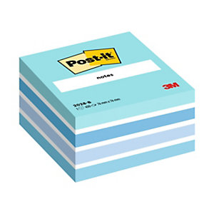Post-it® Cubo di foglietti, 76 x 76 mm, 450 fogli, Colori acqua, bianco, blu uova di pettirosso, blu jeans, blu paradiso