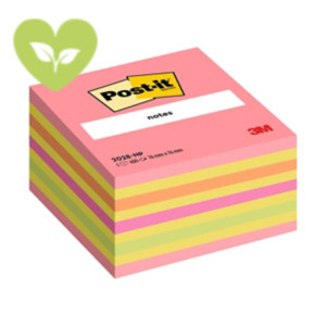 Post-it® Cubo di foglietti, 76 x 76 mm, 450 fogli, Colori rosa guava, limone neon, arancio acceso, rosa power, verde lime