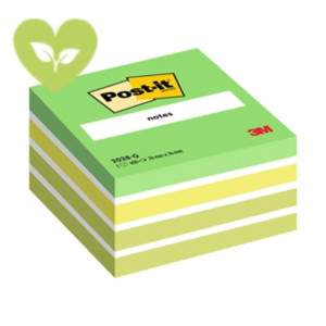 Post-it® Cubo di foglietti, 76 x 76 mm, 450 fogli, Colori verde soft, bianco, verde acido, verde lime