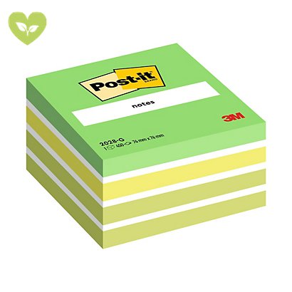 Post-it® Cubo di foglietti, 76 x 76 mm, 450 fogli, Colori verde soft, bianco, verde acido, verde lime - 1