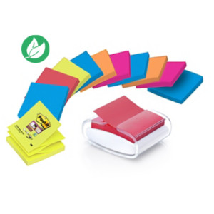 Post-it Distributeur blanc de Z-Notes Pro Desk avec Z-Notes 76 x 76 mm Collections Bangkok et Bora-Bora Couleurs Assorties 12 x 100 feuilles PRO-W-12SSCOL-R330