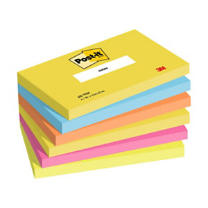 Post-it® Foglietti riposizionabili, 76 x 127 mm, Blocchetti da 100 foglietti, Colori Energetic (confezione 6 pezzi)
