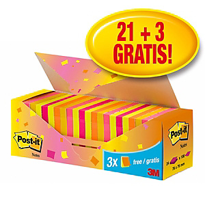 Post-it® Foglietti riposizionabili, 76 x 76 mm, Blocchetti da 100 foglietti, Colori Neon Assortiti (confezione Value Pack 21 blocchetti + 3 blocchetti omaggio) Post-it® Foglietti riposizionabili, 76 x 76 mm, Blocchetti da 100 foglietti, Colori Neon Assortiti (confezione Value Pack 21 blocchetti + 3 blocchetti omaggio)