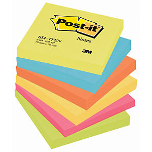 Post-it® Foglietti riposizionabili, Blocchi 76 x 76 mm, Collezione colori Energy, 100 foglietti (confezione 6 pezzi)