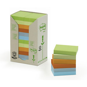 Post-it® Foglietti riposizionabili in carta riciclata, 38 x 51 mm, Blocchetti da 100 foglietti, Colori Assortiti pastello  (confezione 24 pezzi)